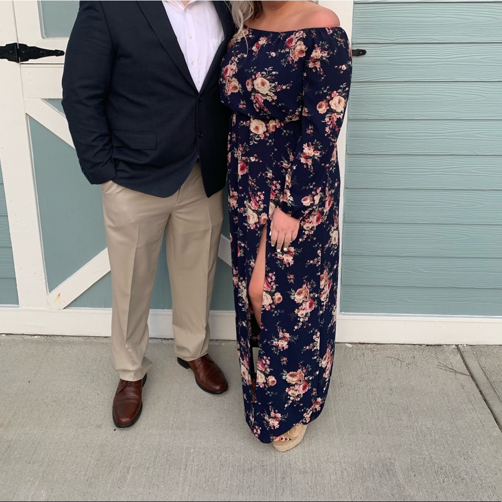 Of the shoulder maxi floral dress with side slit